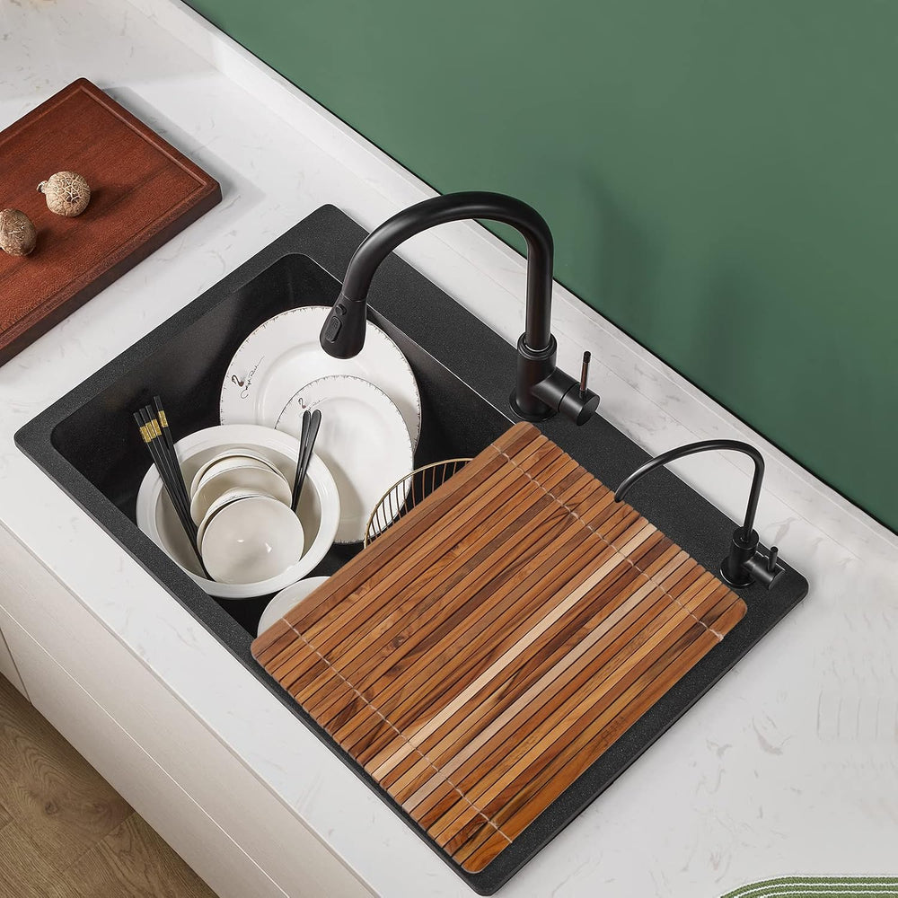 HTB Wood Over Sink Dish Drying Rack & 6 Compartments Tea Bag Organizer