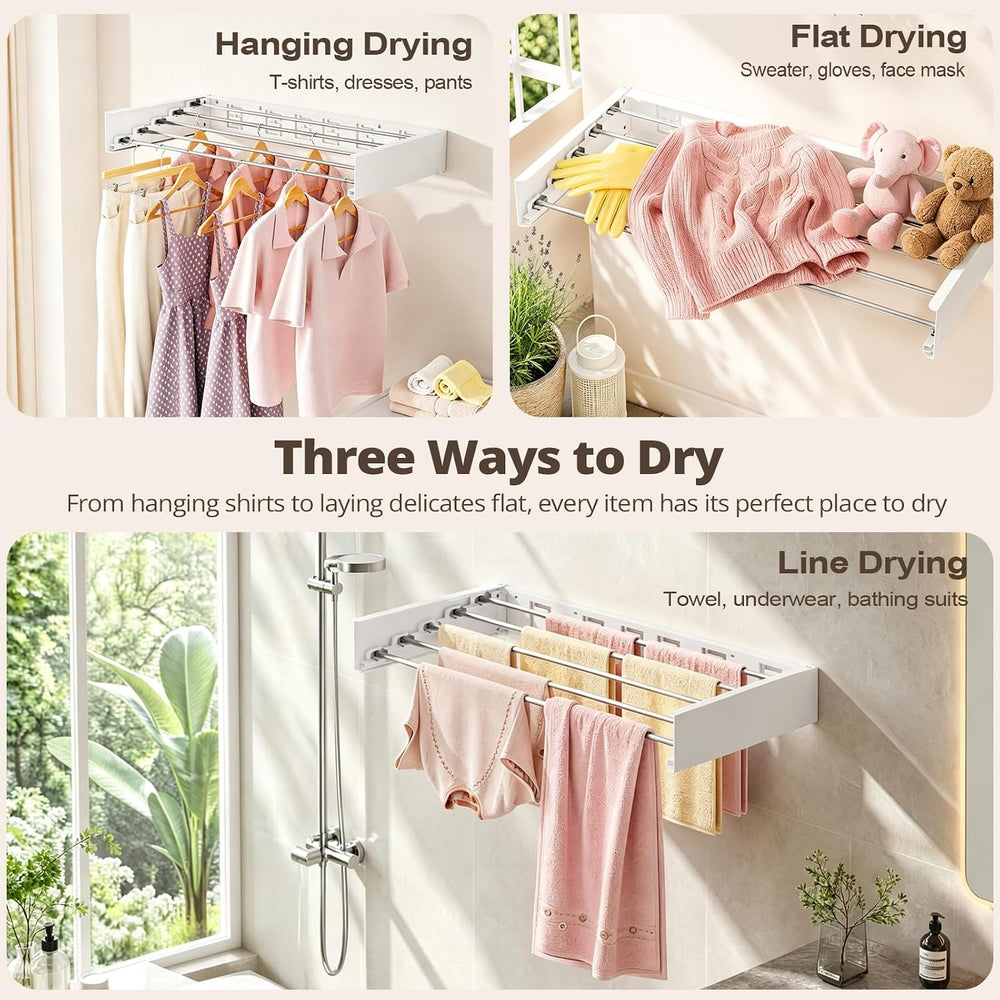 Wall Mounted Clothes Drying Rack Folding Indoor, Foldable Laundry Drying Rack...