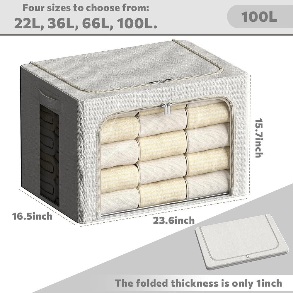 FHSQX 6 Pack Clothes Storage Bins with Metal Frame 100L Foldable Storage Bins...
