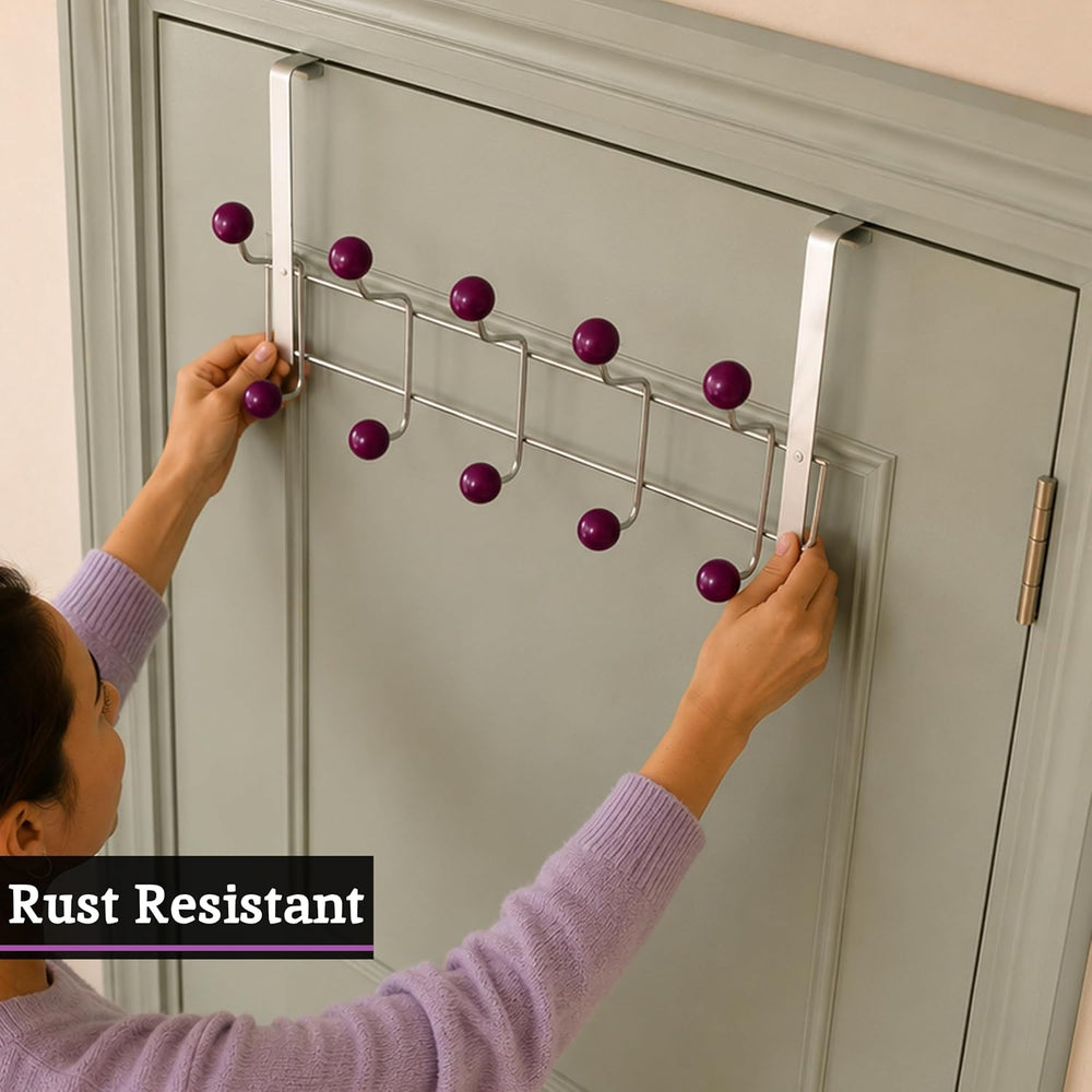 Premier Purple Over Door Coat Hooks - 10 Hooks, Chrome Finish, Modern Minimal...