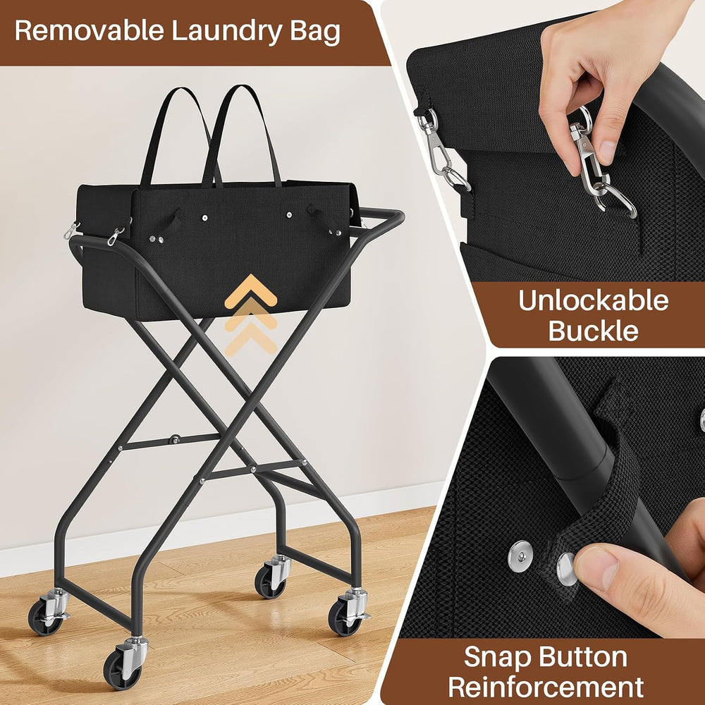 No-Bend Laundry Cart- Rolling Hamper with Locking Wheels & Handle, Foldab...