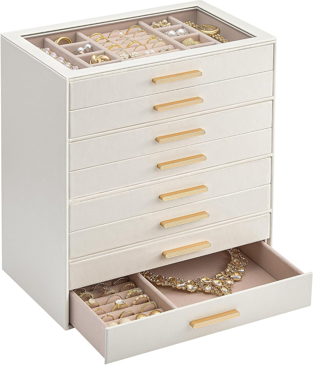 Lolalet Jewelry Box Organizer, 8-Layer Jewelry Storage Case -Beige