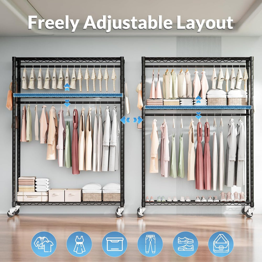 Heavy Duty Rolling Clothes Rack,500LB Small Clothes Rack with Wheels