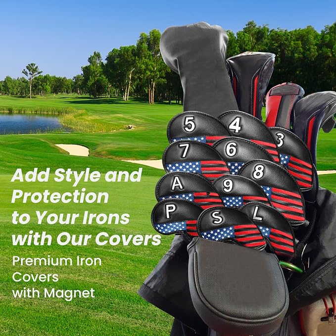 FINGER TEN Golf Club Covers for Irons Magnetic Value 11 Pack, Synthetic Leather - Image 7
