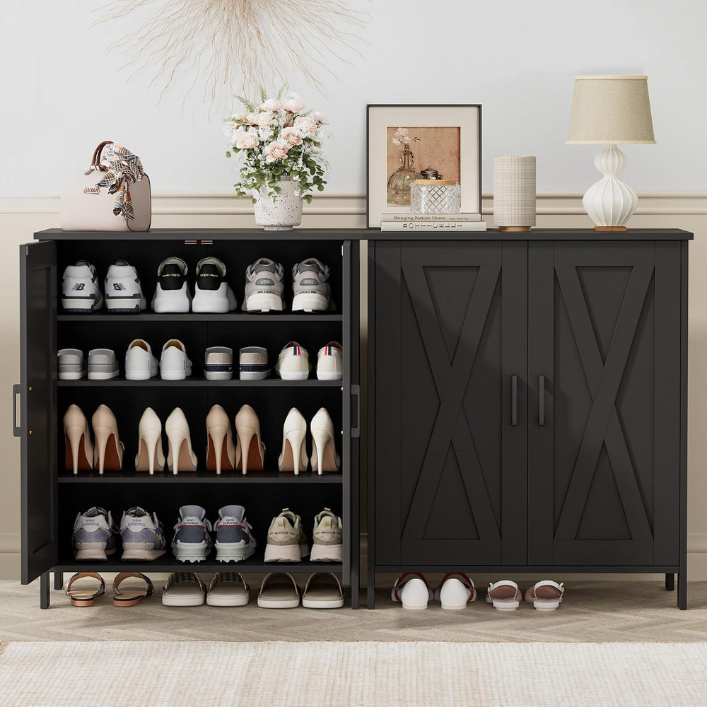 Homleke Farmhouse Shoe Cabinet with 2 Barn Doors & Wood Legs