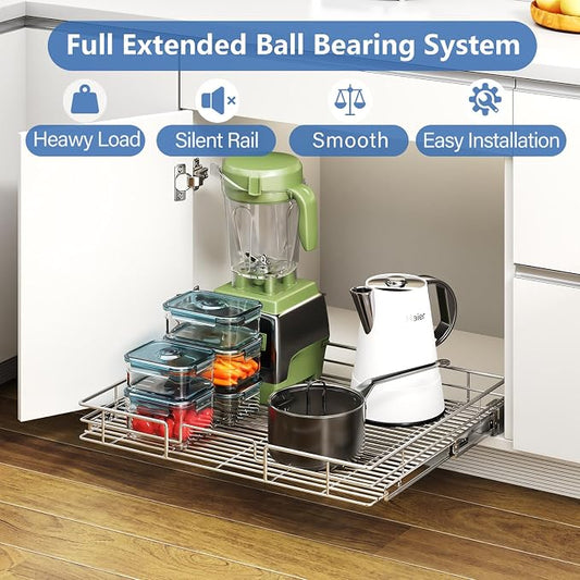 ROOMTEC Pull Out Cabinet Organizer, Heavy Duty Slide Out Kitchen Cabinet - Image 2