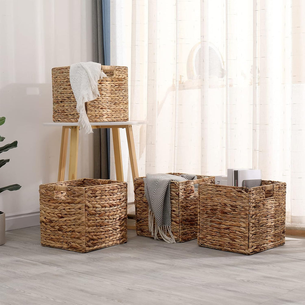 11x11in Storage Baskets 4 Pcs Water Hyacinth Basket,Handwoven Storage Cubes