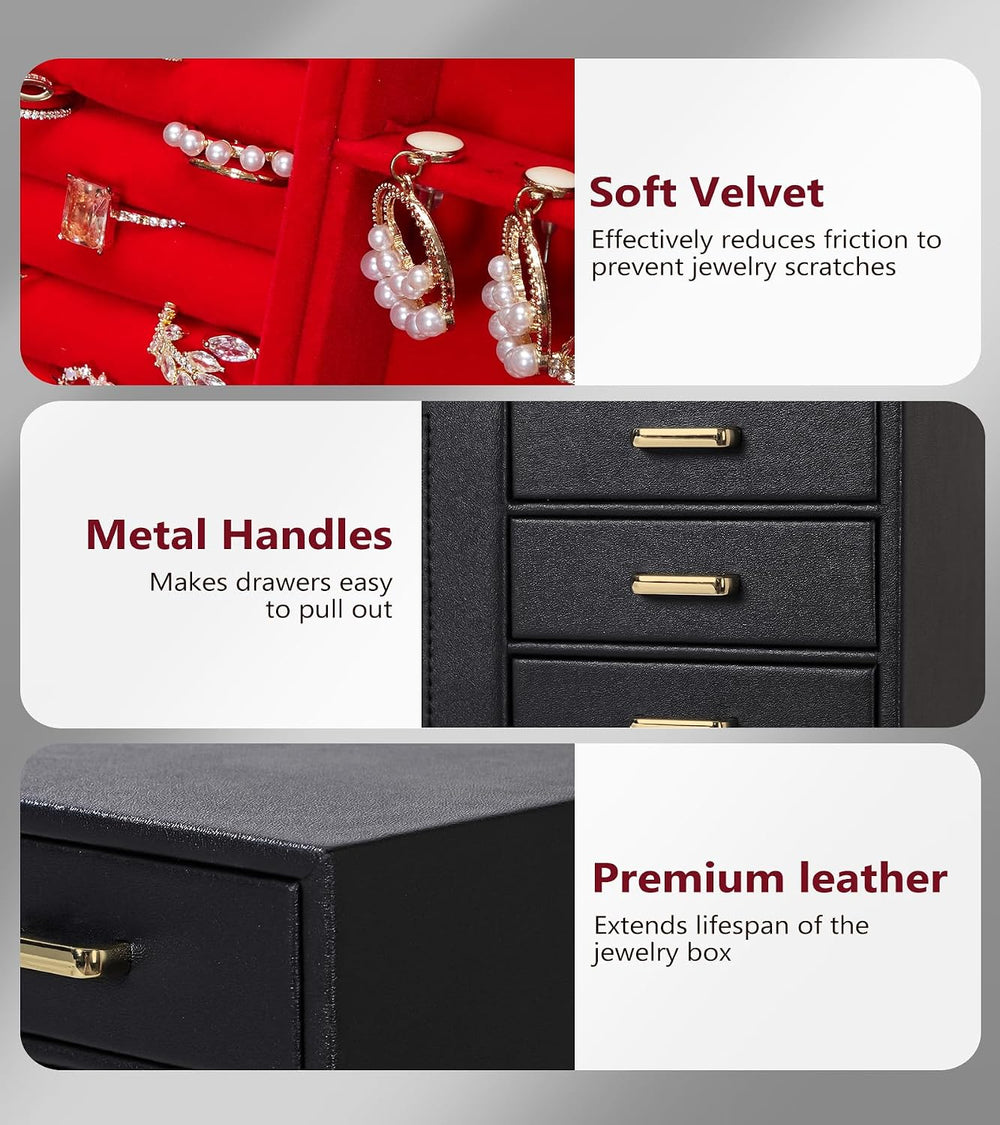 Homde Large Jewelry Box/Organizer/Case with Glass Window, Drawers for Necklac...