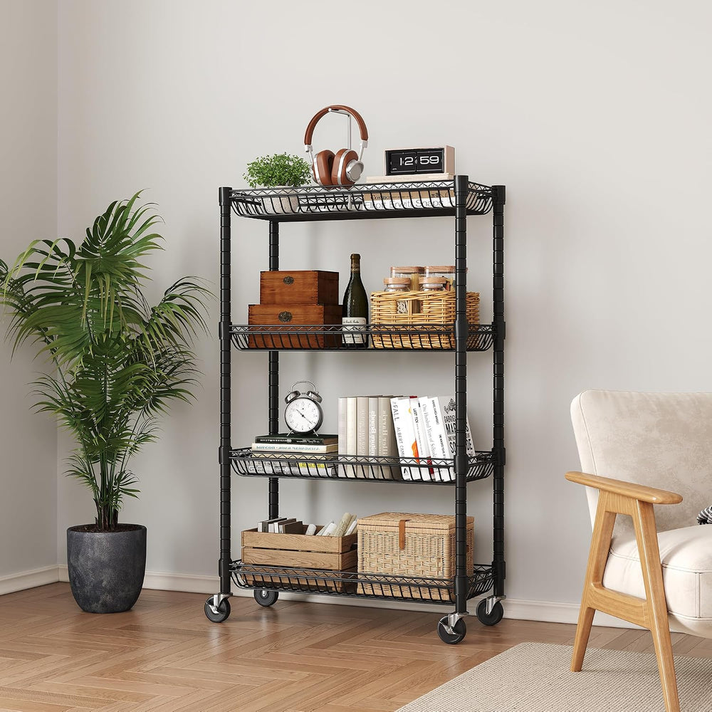 4-Tier Rolling Storage Shelves with Wire Baskets,30x13.5x44.5in