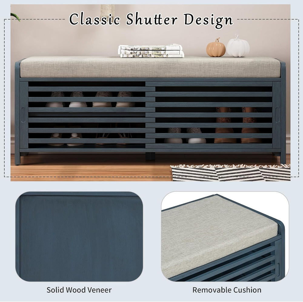 Ball & Cast Entryway Storage Bench with Shutter Doors, 43.3" Wooden ...
