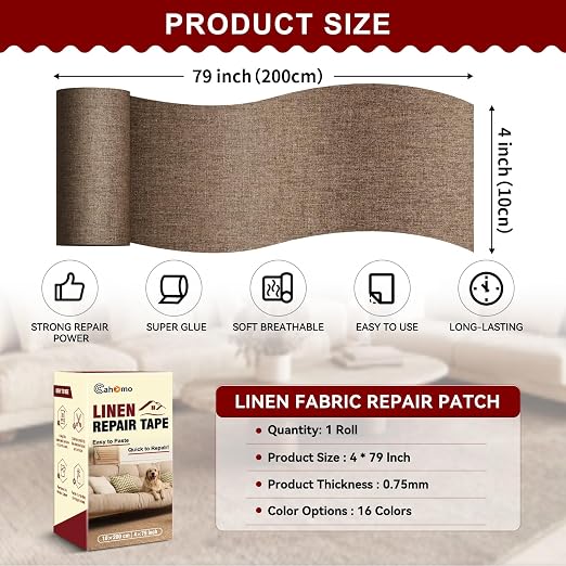 Linen Repair Tape 4x79 inch, Self Adhesive Fabric Patches, Linen Patch Tape Kit - Image 2
