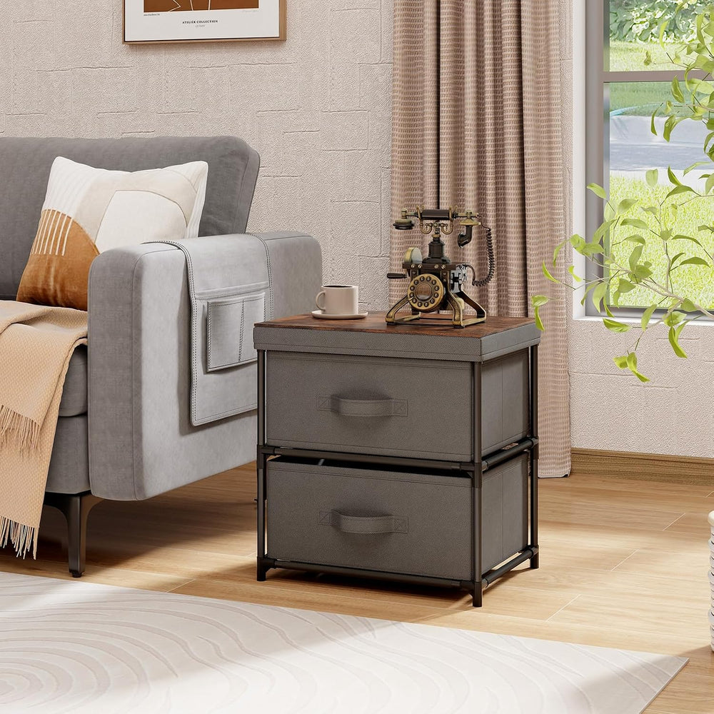 GIANTEX Nightstand with 2 Fabric Drawers, Small Storage Dresser with Metal Fr...