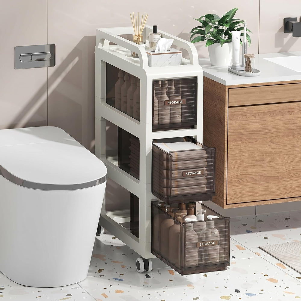 Bathroom Storage with Drawers, 7.87" Wide Slim Cabinet with Wheels