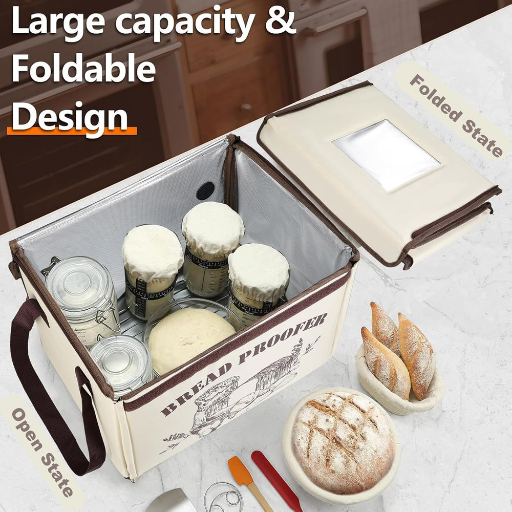 Folding Fabric Bread Proofing Box, Adjustable Dough Proofer with Metal Rack