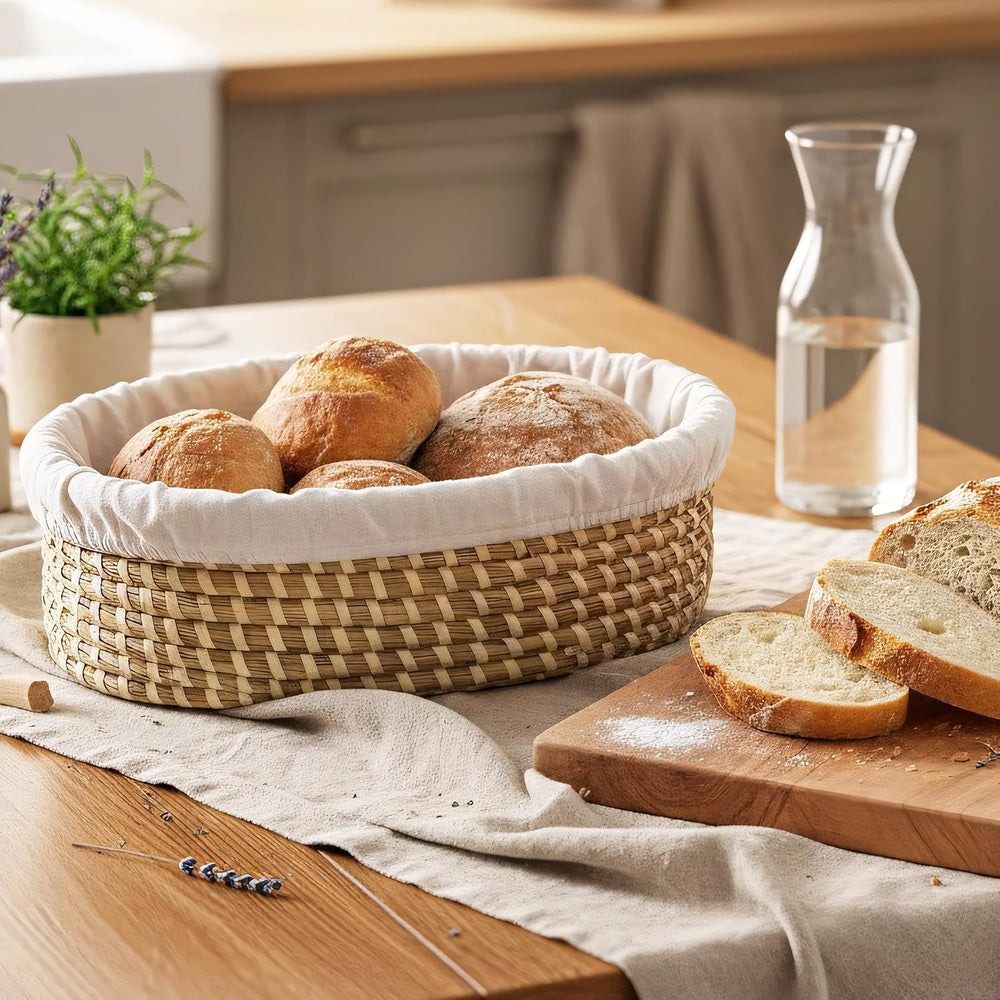 Bread Baskets for Serving with Stone (Large Oval 13.8 x 9.5) for Bakers
