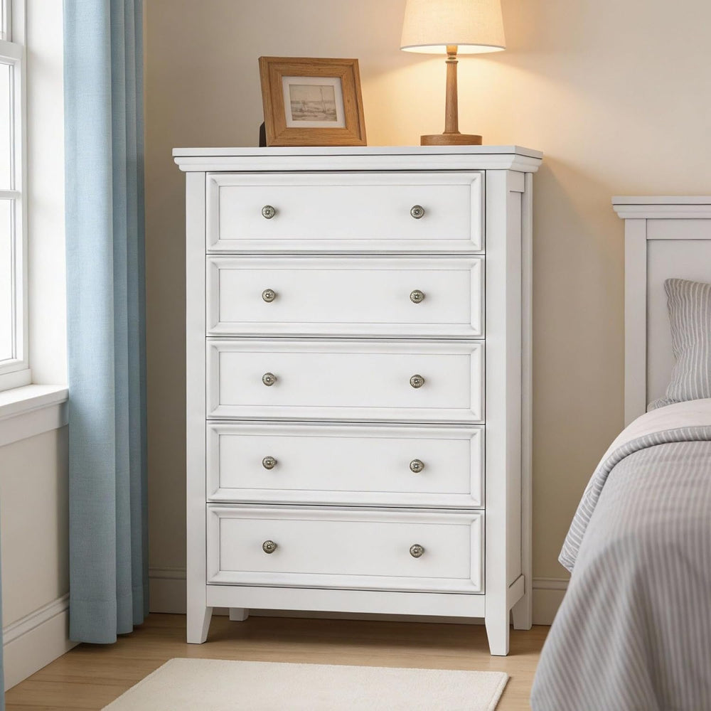 BLANKSPACE White Dresser, 5 Chest Drawer Dresser for Bedroom, Large Capacity ...