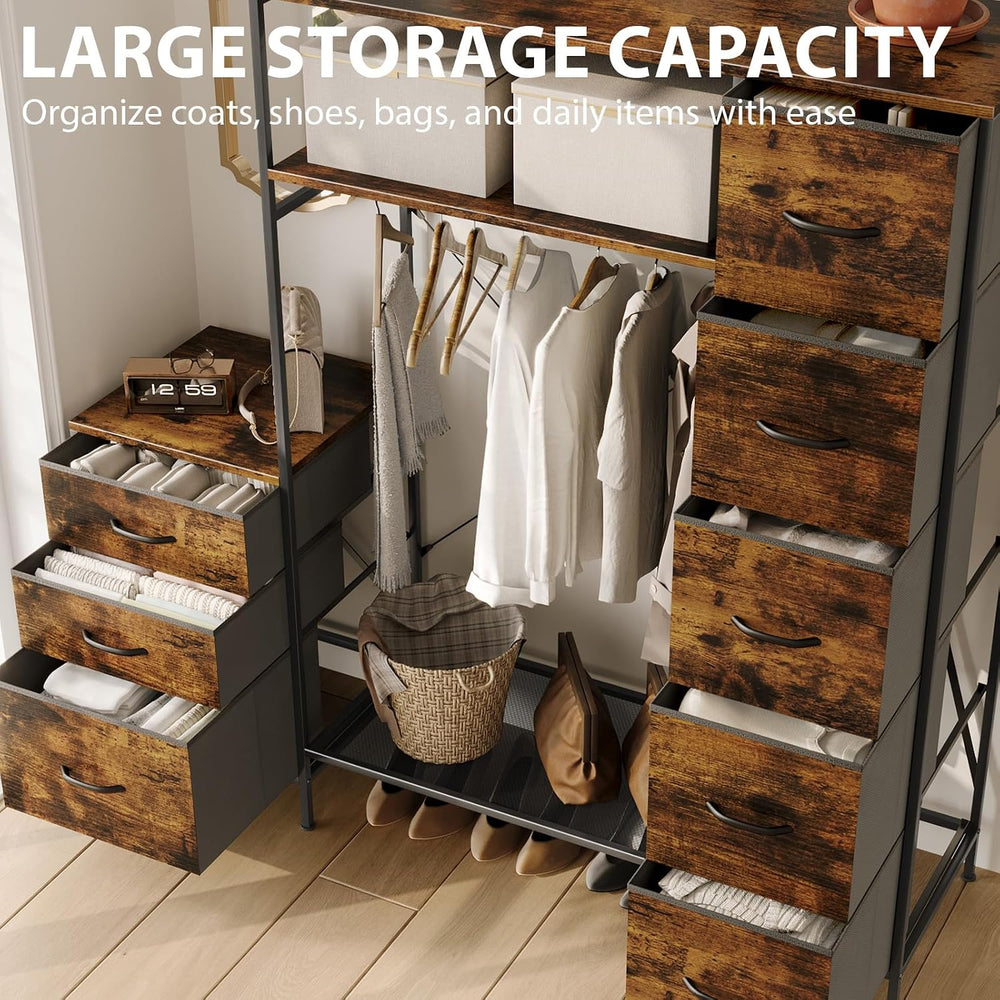 Clothes Rack with 8 Drawers, 4 Shelves & LED, 55" W×57" H Dress...