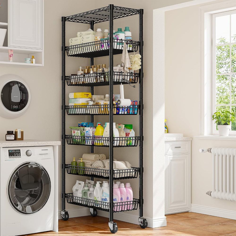 DurayLoly 7-Tier Wire Shelving Unit with Basket Shelf & Wheels