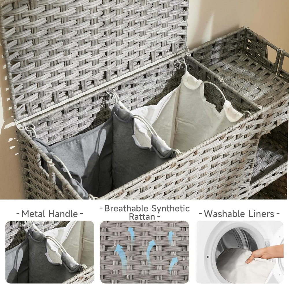 Laundry Hamper with Wheels, 42.3 Gal.(160 L) Laundry Sorter with Shelves, Rat...