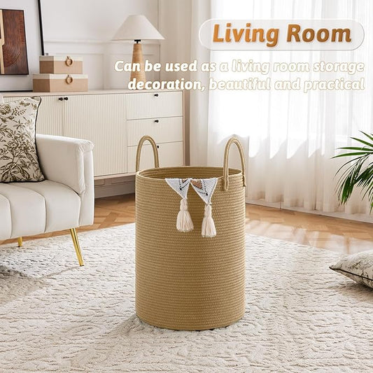 Laundry Basket, Woven Cotton Rope Laundry Hamper, 80L - Image 2