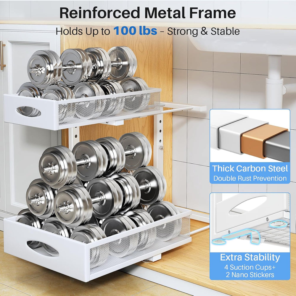 Under Sink Organizer, 2 Pack 2 Tier Pull Out Under Cabinet Organizer Shelf wi...