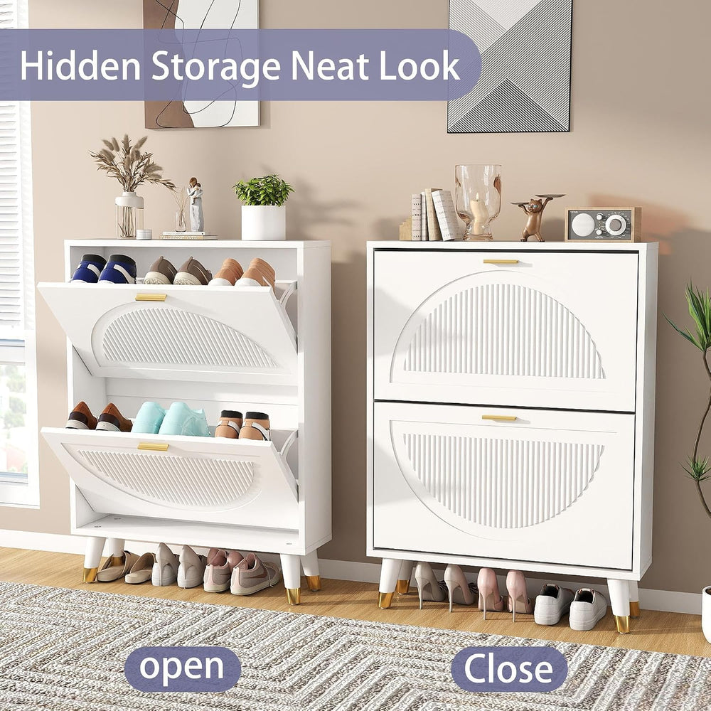 Shoe Cabinet Storage for Entryway: 24" White Shoe Storage Cabinet