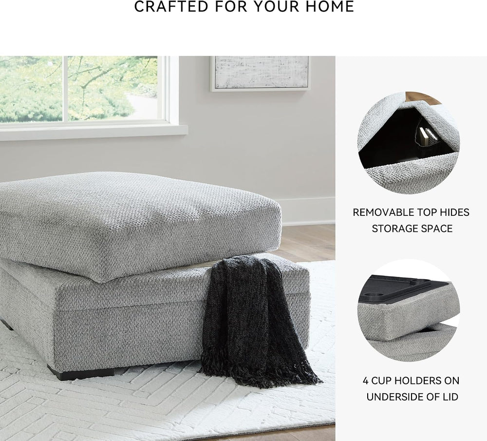 Signature Design by Ashley Square Ottoman with Storage and Cup Holders