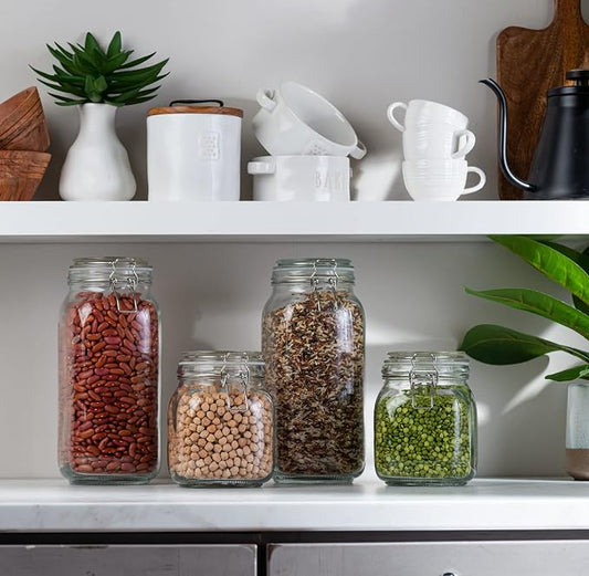 4 Glass Food Storage Jars with Airtight Lids + Chalkboard & Marker, Kitchen - Image 2