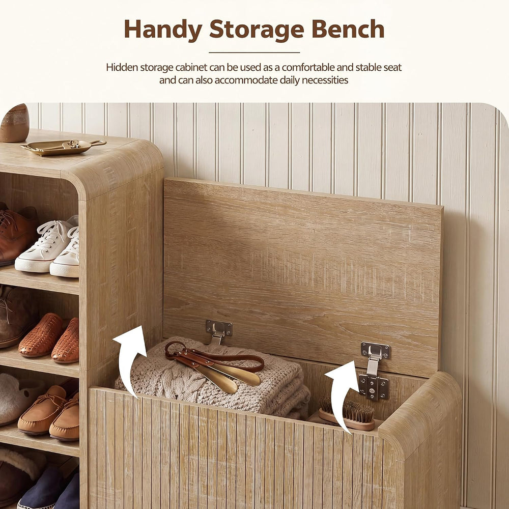 L-Shaped Flip-Open Shoe Storage Bench, Natural