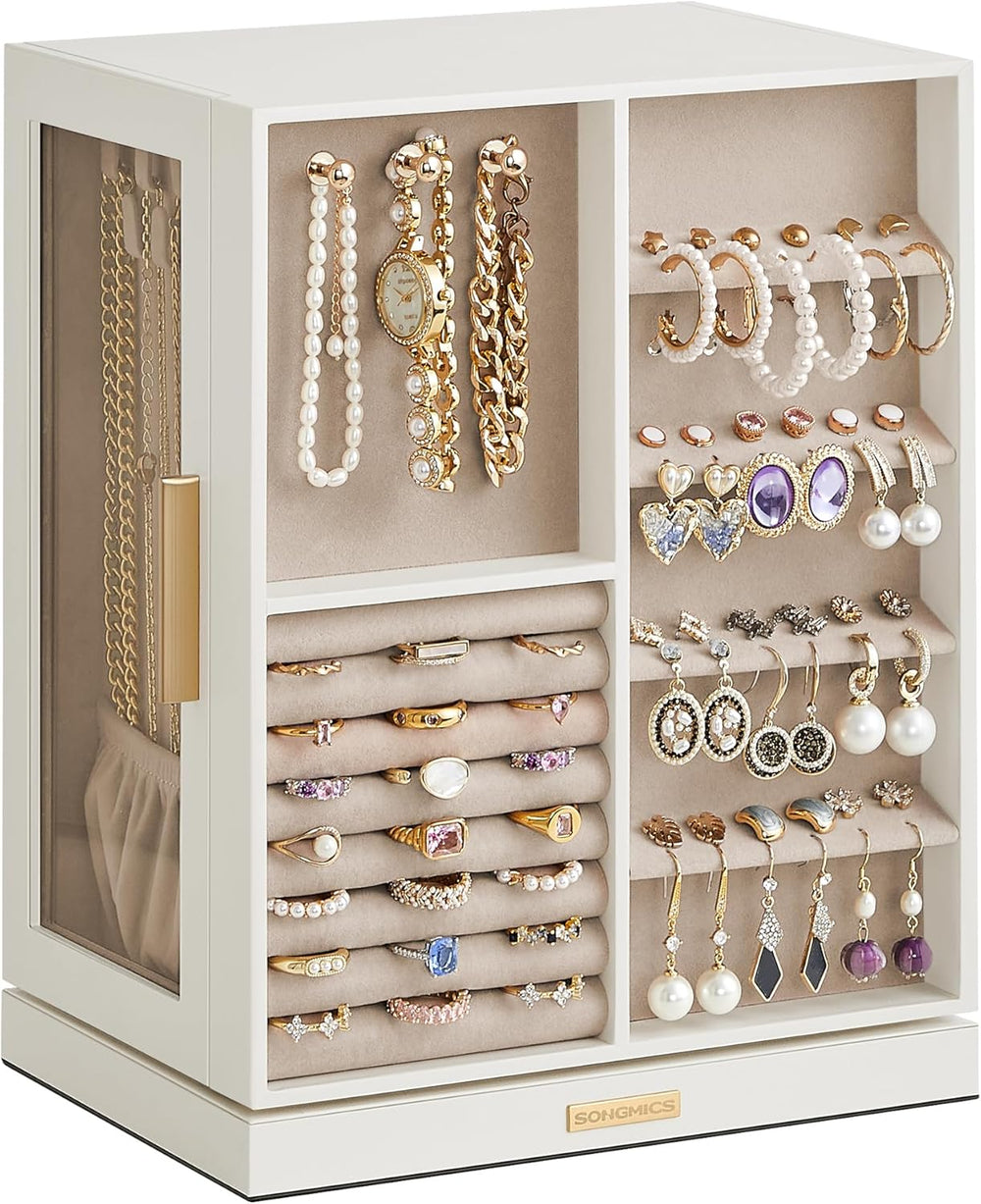 SONGMICS Jewelry Box Organizer, 360° Rotating, 5 Drawers, Cloud White