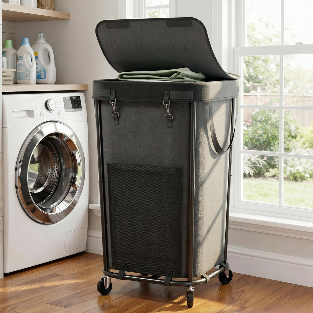 Laundry Basket with Lid and Wheels Rolling Laundry Basket, Removable Laundry ...