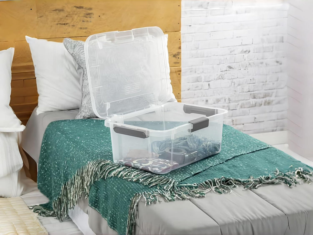 6-Pack Under Bed Bins, Hinged Lids, 20qt Clear Plastic Stackable