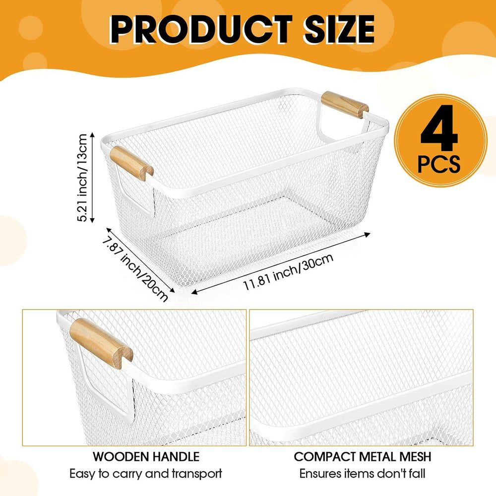 Ziliny 4 Pcs Mesh Wire Baskets for Organizing, Medium, Cream White