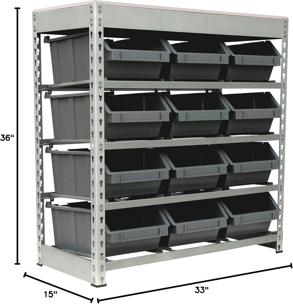 King's Rack Bin Rack Boltless Steel Storage System Organizer w/ 12 Plasti...
