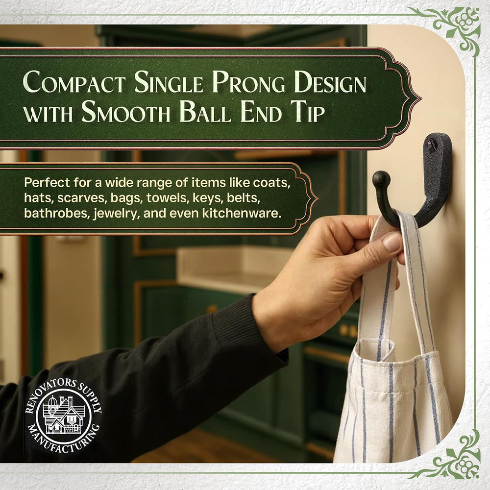 Renovators Supply Manufacturing Single Wall Hook, Wrought Iron Black Powder C...