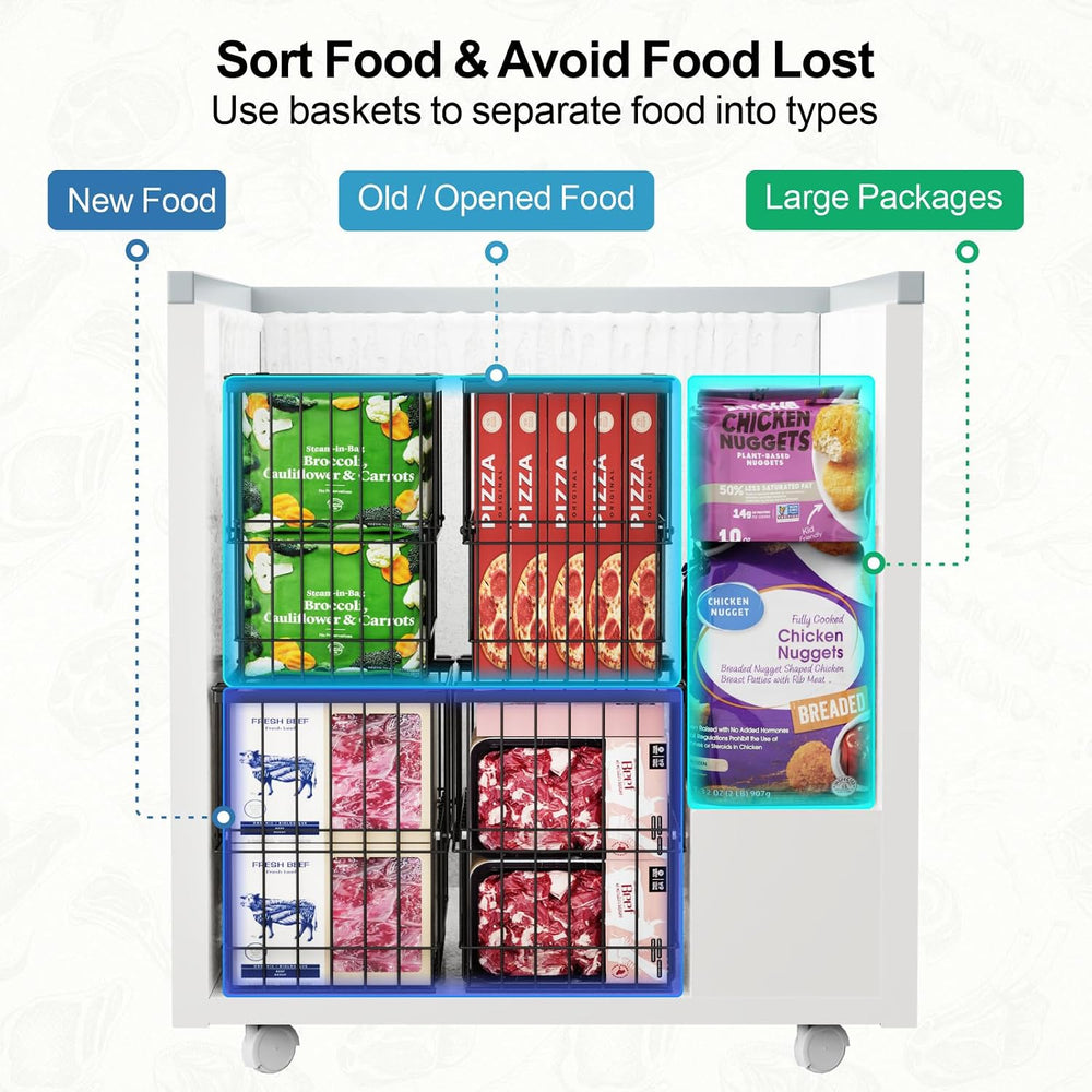 iSPECLE Freezer Organizer Bins - Height-Adjustable Holds 12" Pizza, 4 Pack