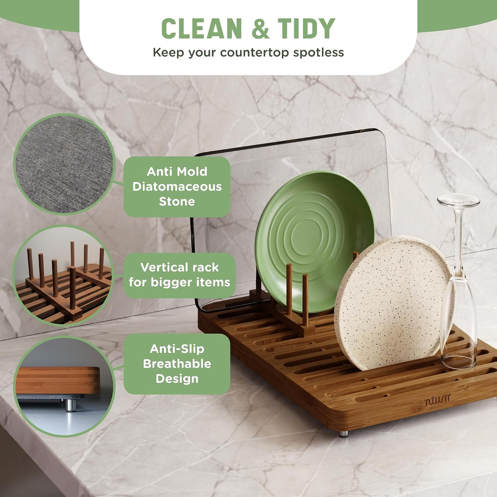 NIUM Stone Drying Mat for Kitchen Counter & Bamboo Rack - 16″x12″