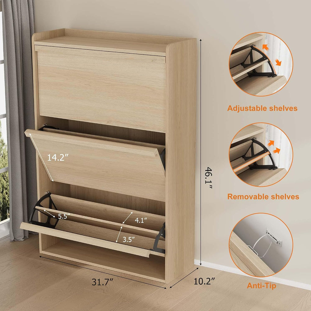 GarveeHome Shoe Cabinet with 3 Flip Drawers, Wooden Shoe Organizer Cabinet wi...
