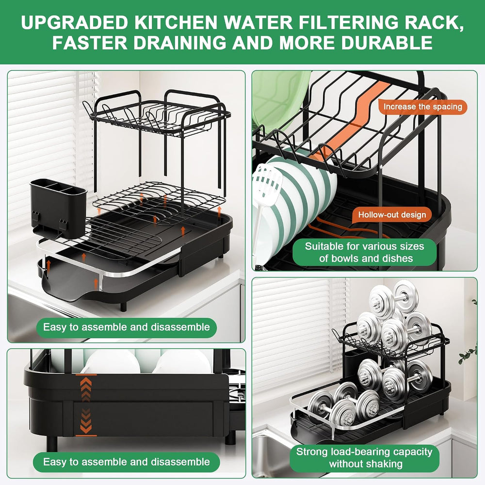 Dish Drying Rack for Kitchen Counter,2 Tier Large Expandable 15-22.4 in