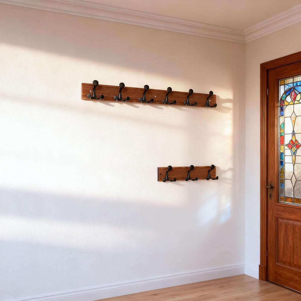 SKOLOO 36-Inch Wood Coat Rack Wall Mount with 6 Triple Hooks - Ideal for Fami...