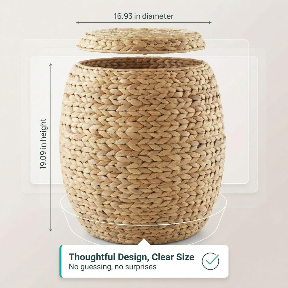 DEILSY™ Natural Round Water Hyacinth Storage Basket with Lid - Multipurpose W...
