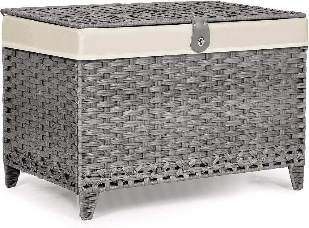 Wicker Storage Basket with Lid, 160L Shelf Basket with Removable Liner Bag