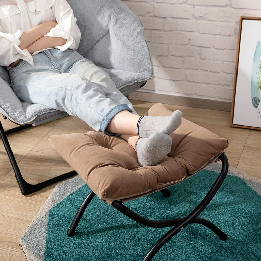 HollyHOME 15"(H) Folding Footrest Stool, Upholstered Small Foldable Otto...