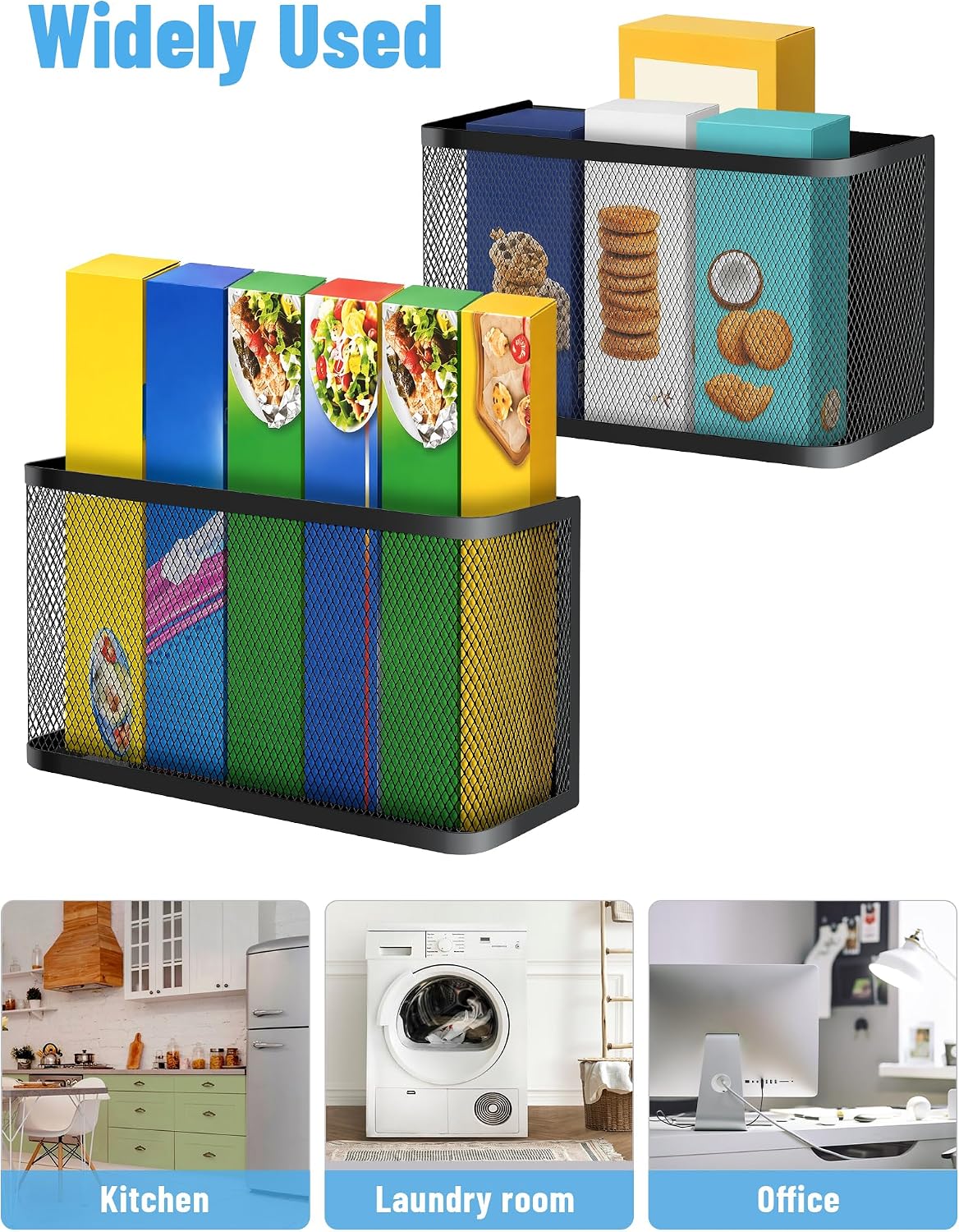Magnetic Storage Basket Set, 2-Pack Dryer Ball Holder | Medium & Small: Attach to Fridge or Any Metal Surface in Seconds, No Hardware Needed