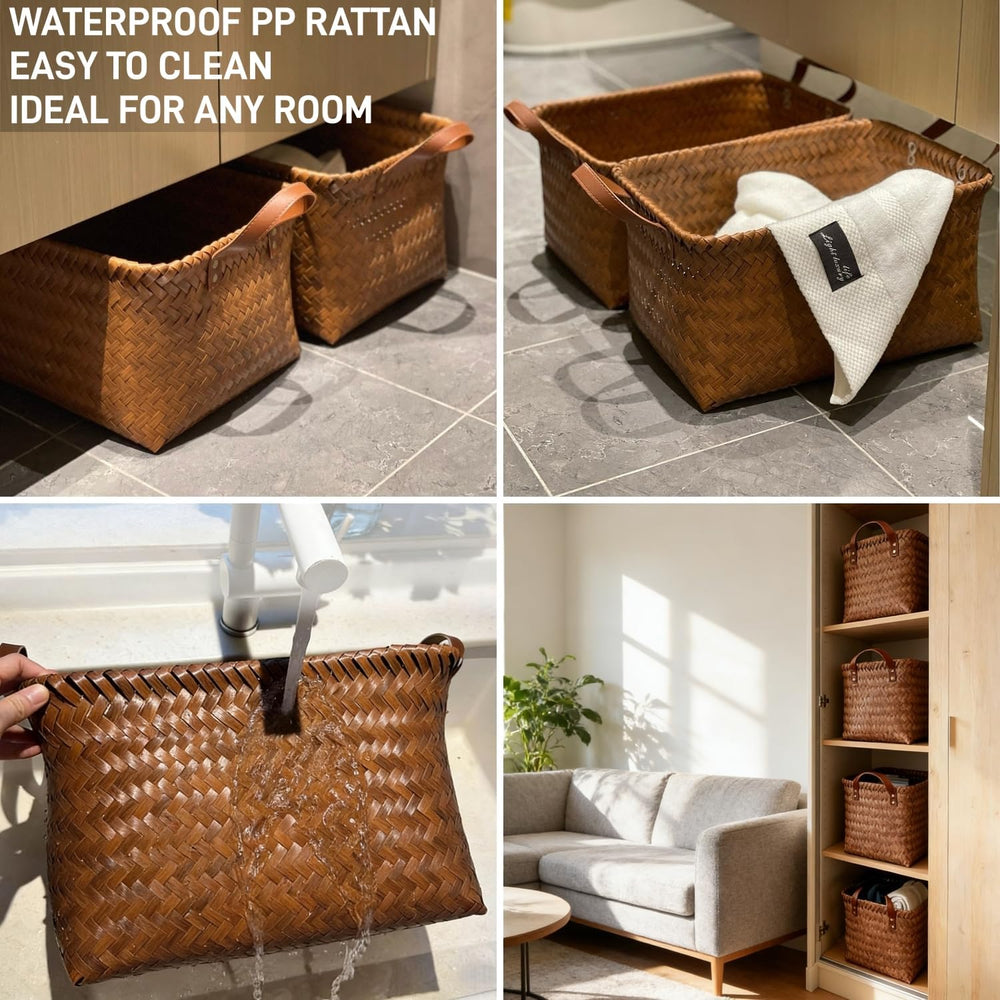GIB Wicker Woven Storage Baskets for Organizing Blankets Laundry Shelves