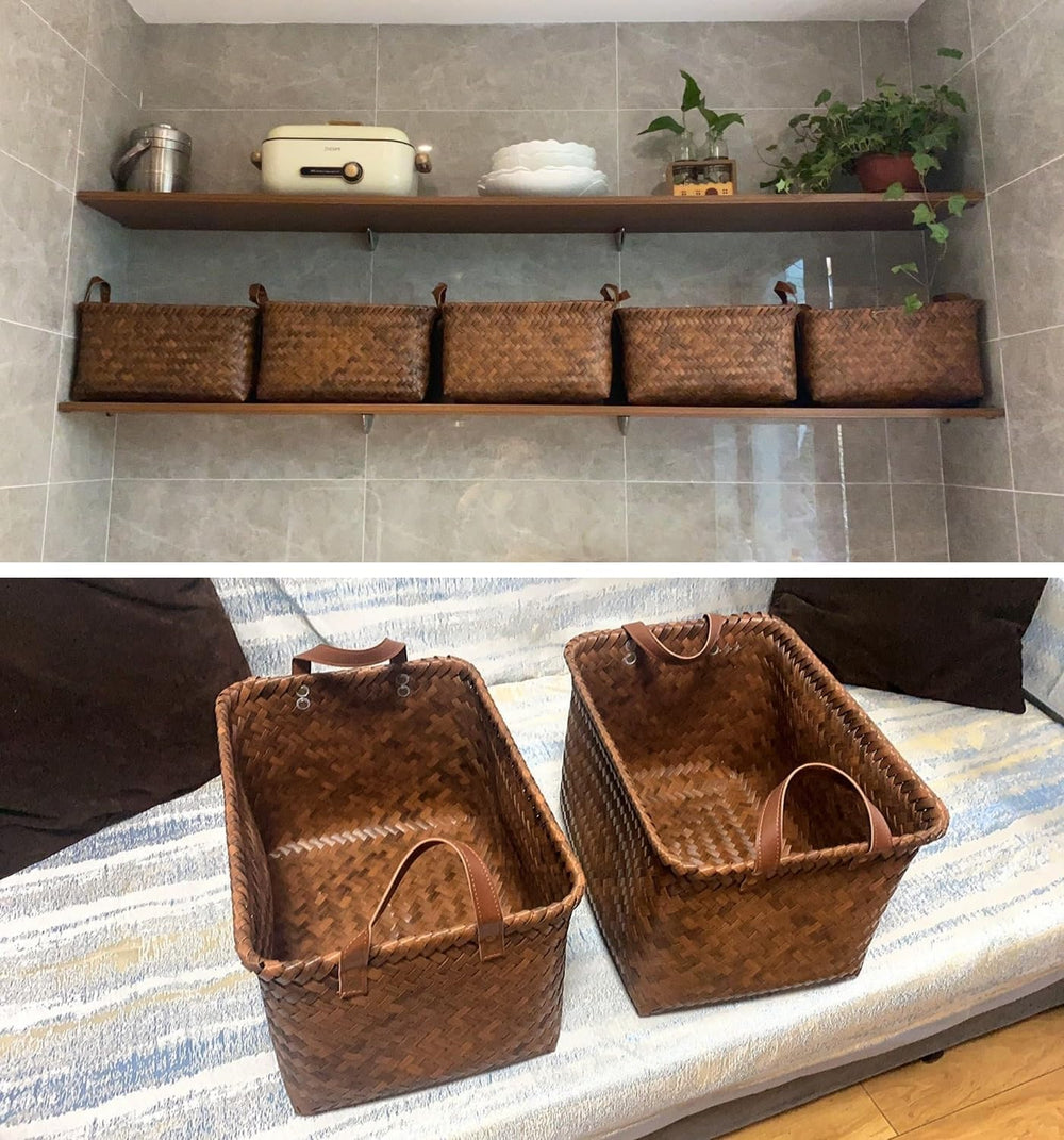 GIB Wicker Woven Storage Baskets for Organizing Blankets Laundry Shelves