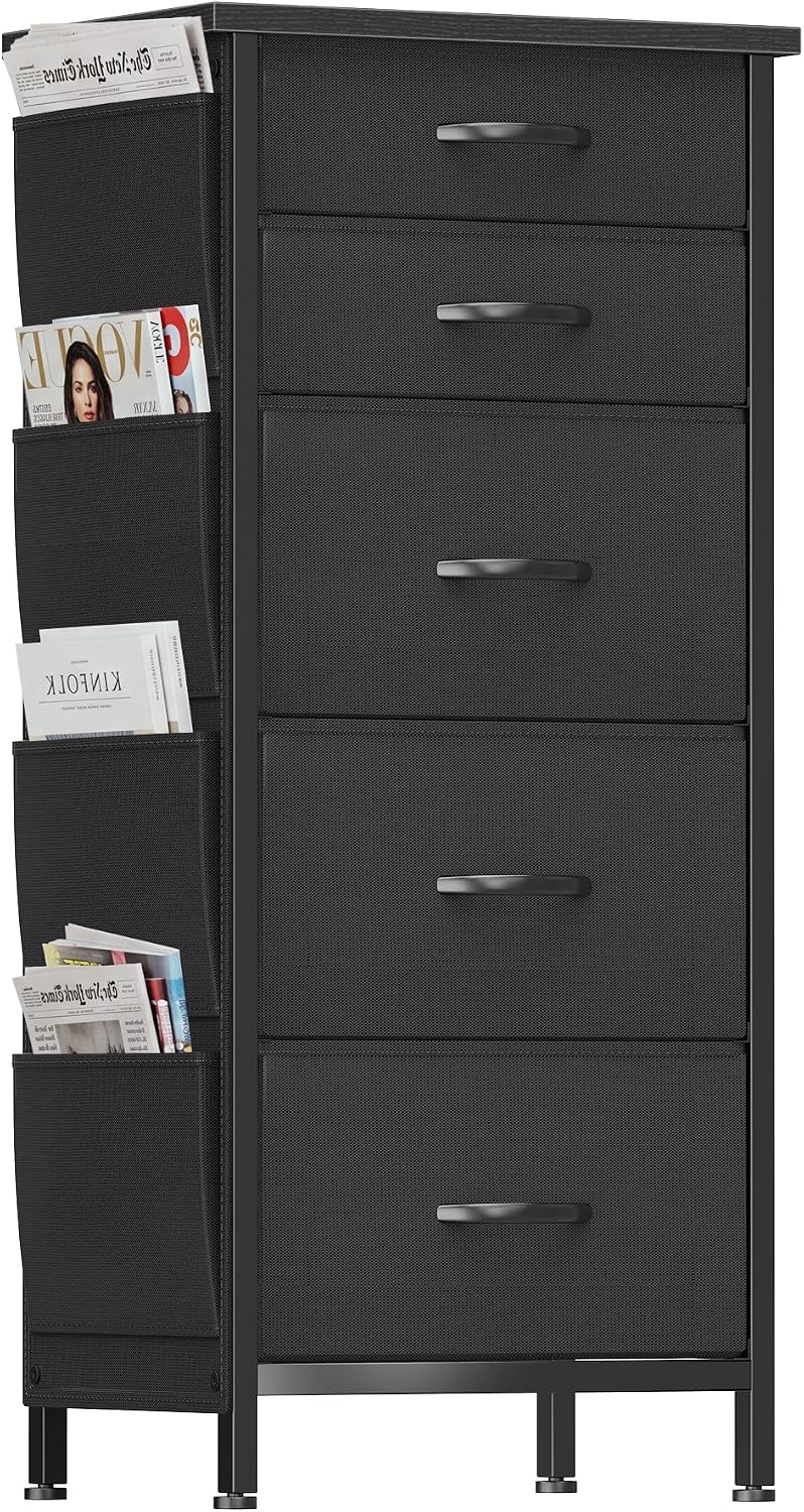 HCHQHS Tall Dresser for Bedroom 5 Drawers Fabric Black