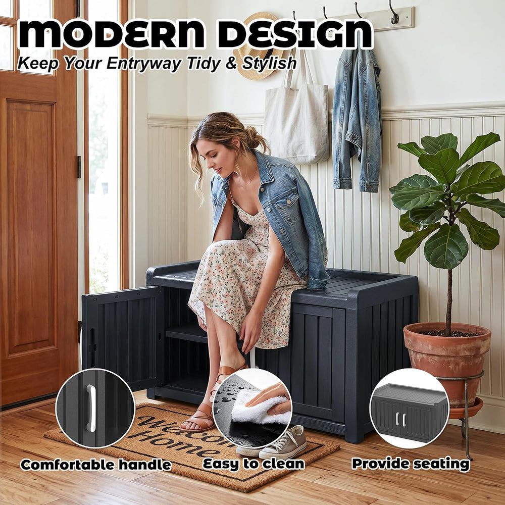ROJIK Shoe Cabinet Waterproof UV-Resistant,Storage Bench Indoor Outdoor with ...