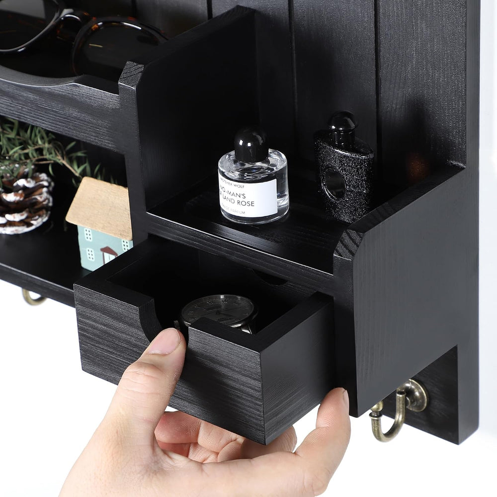 DOPACE Handcrafted Pine Wood Mail Organizer & Key Holder, Black