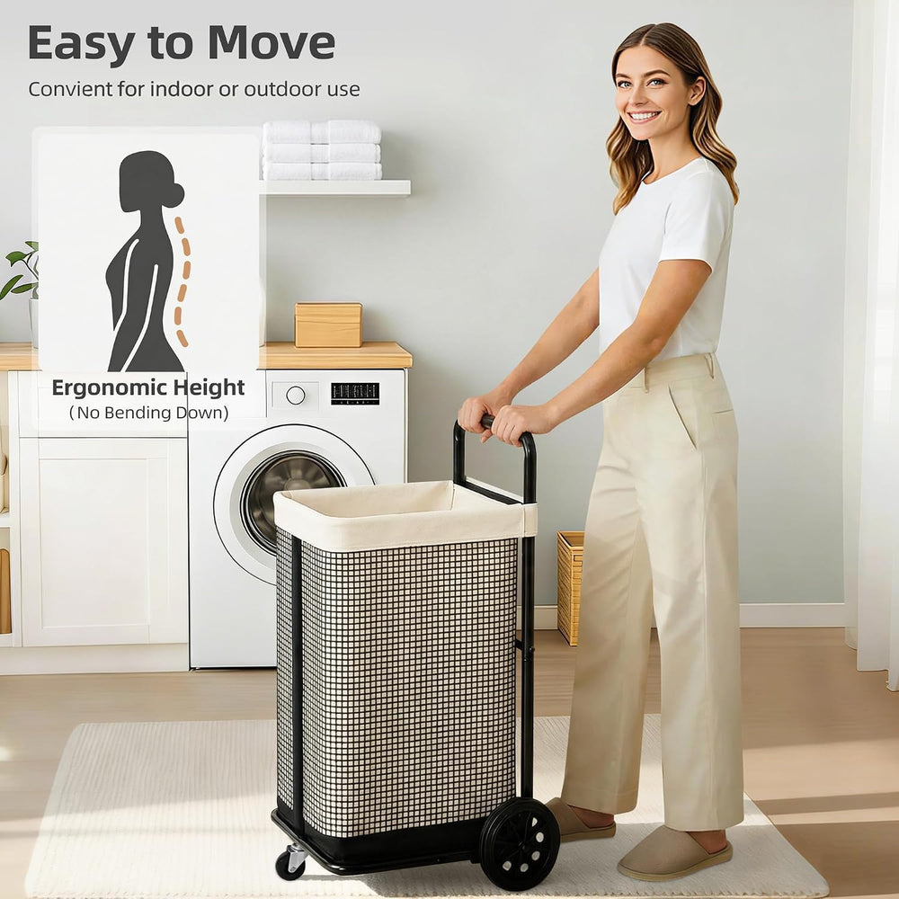 STORAGE MANIAC Rolling Laundry Cart with Removable Canvas Liner Bag, Beige